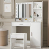 Large drawer with mirror and light, three-layer storage vanity, adjustable brightness for 3 lighting modes (white with stool) - V.I.P Digital Presence