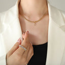 Brass Inlaid Zircon Letter Pendant Necklace - V.I.P Digital Presence