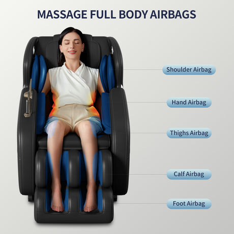Full body deep tissue massage chair, foot massage, 8 fixed massage rollers, touch screen suitable for 5.1-5.75 feet high (black) - V.I.P Digital Presence