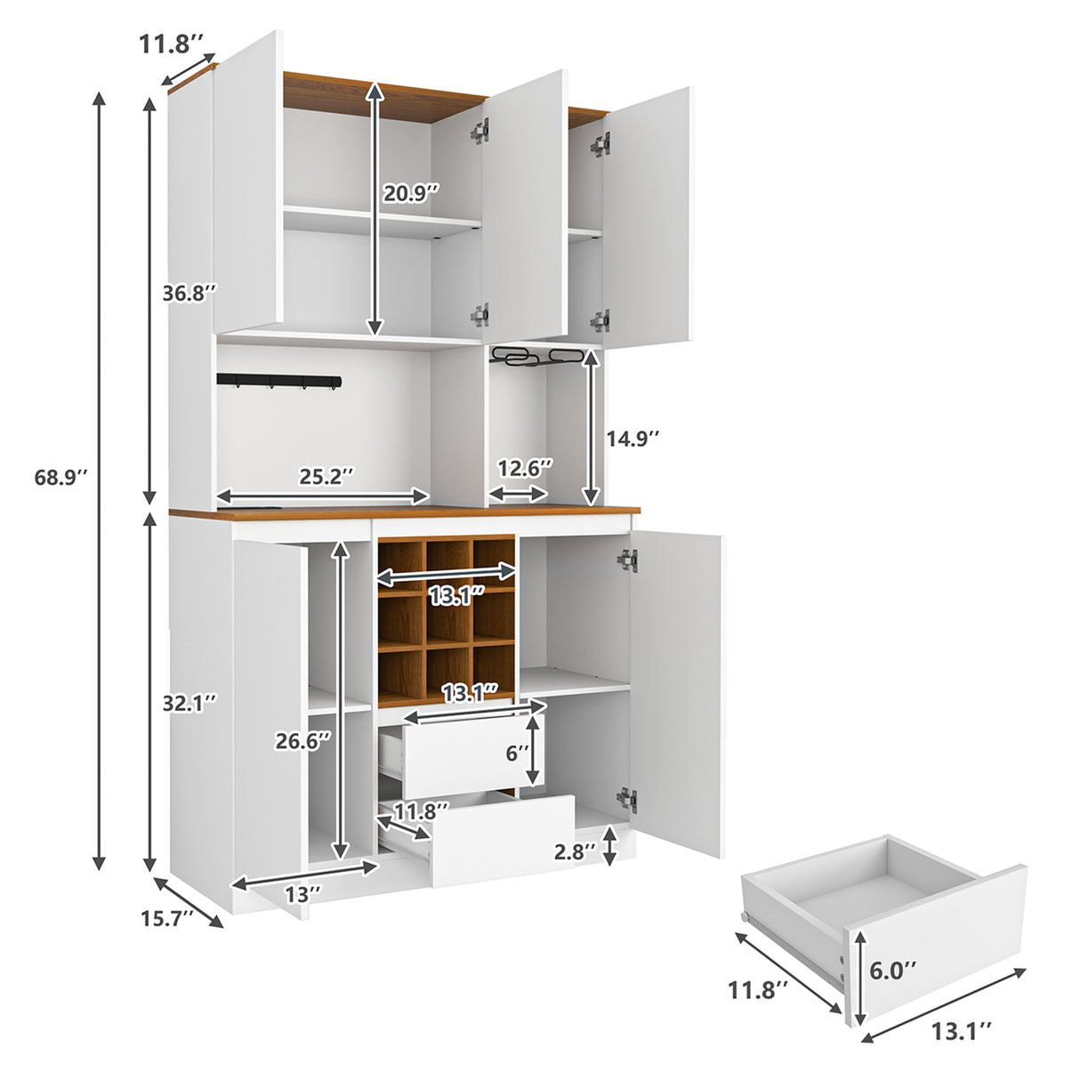 Farmhouse Coffee Bar Wine Cabinet ,68.89'' Kitchen Buffet Cabinet with Storage, Liquor Cabinet for Home & Dining Room - V.I.P Digital Presence