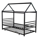 Twin Size Metal House Shape Platform Bed with Trundle Black