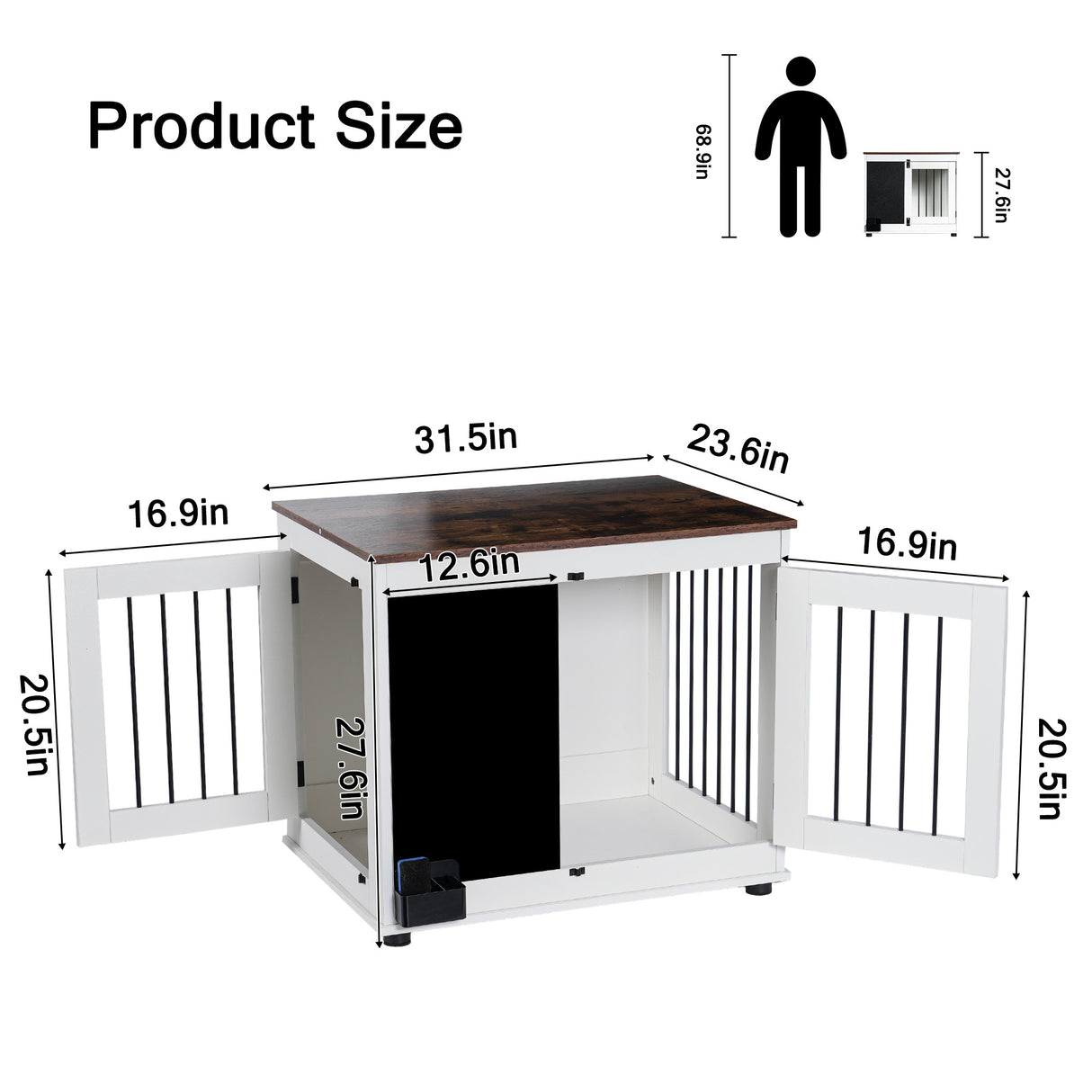 Doodle dog cage,kennel with 2 doors, dog crate interior furniture, heavy duty wooden dog cage for medium and small dogs, white - V.I.P Digital Presence