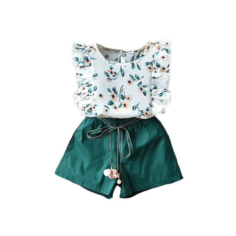 Children's Summer Korean Version Of The Girls' Suit Lace Sleeveless Tops Female Baby Loose Shorts Two-Piece - V.I.P Digital Presence