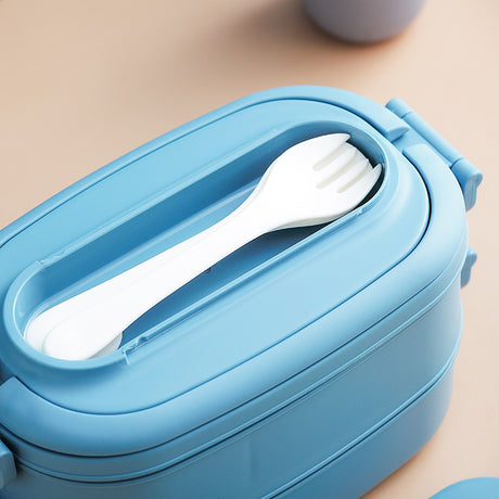 Japanese style simple portable microwaveable double layer partition lunch box bento box with cutlery - V.I.P Digital Presence