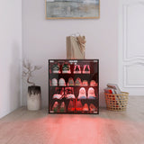4 Layers Black Shoe Cabinet with Glass Door and Glass Layer Shoes Display Cabinet with LED light Bluetooth Control - V.I.P Digital Presence