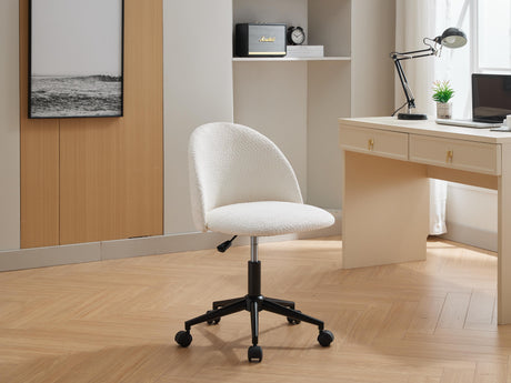 Velvet fabric office chair, mid back adjustable rotating computer chair, black legs, cushioned office chair with wheels ，White - V.I.P Digital Presence