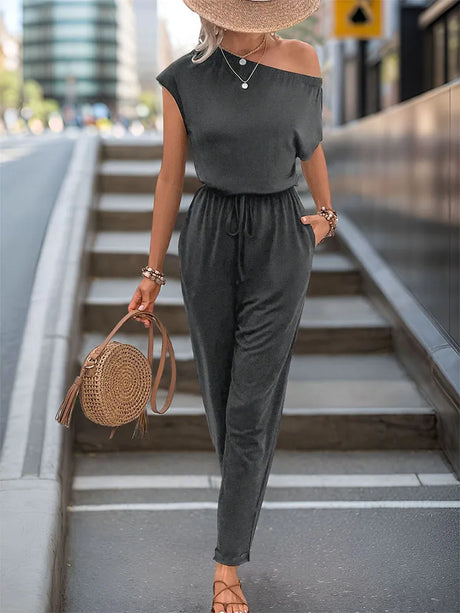 Perfee Single Shoulder Short Sleeve Jumpsuit - V.I.P Digital Presence