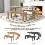 TREXM 3-piece retro dining table, rectangular stand table, and 2 4-person wooden stools (made of natural wood) - V.I.P Digital Presence