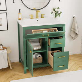 30-Inch Green Bathroom Vanity with Ceramic Sink and Ample Storage - Ideal Choice for Small Bathrooms - V.I.P Digital Presence