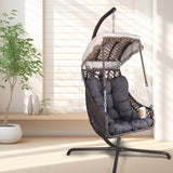 Swing Egg Chair with Stand Indoor Outdoor Wicker Rattan Frame 350lbs Capacity Hammock Chair - V.I.P Digital Presence
