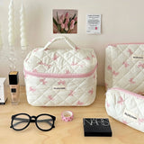 Cute Bow Flower Quilting Cotton Makeup Bag Women Zipper Cosmetic Organizer Female Cloth Handbag Portable Toiletry Case for Girls - V.I.P Digital Presence
