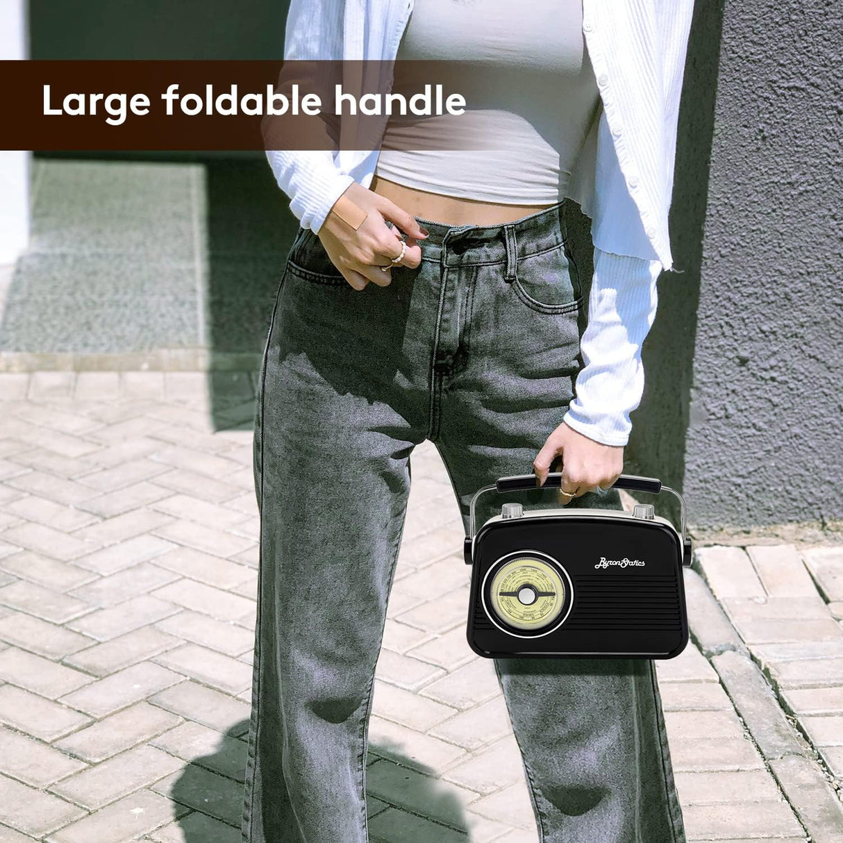 Black AM FM Radio - Small Portable Radios Vintage/Retro with Headphone Jack, Large Analog Rotary Tuning Dial - V.I.P Digital Presence