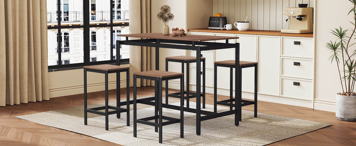 TREXM 5-piece compact bar table with table and stool - modern industrial design (dark brown) - V.I.P Digital Presence