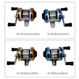 Mini rueda de pesca de tambor de metal/plástico, carrete de pesca portátil para invierno en hielo con alambre, accesorios de pesca para exteriores