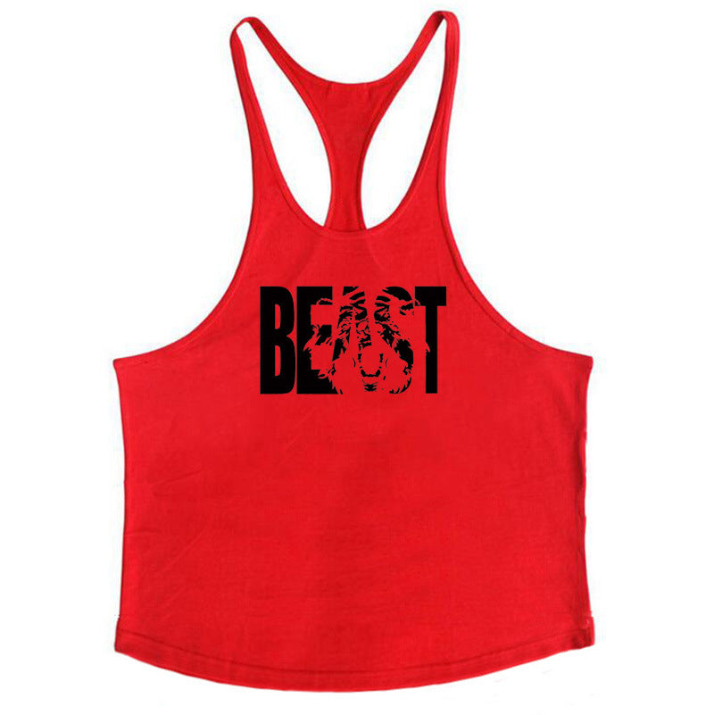 Letter printed men's fitness sports vest slim shoulder strap I-shaped vest cotton - V.I.P Digital Presence