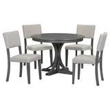 TREXM Five Piece Retro Round Dining Table Set with Curved Brackets and 4 Restaurant Cushioned Chairs (Dark Gray)
