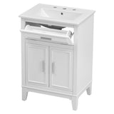24" Bathroom Vanity with Sink, Bathroom Vanity Cabinet with One Flip Drawer and Doors, Solid Wood and MDF, White - V.I.P Digital Presence
