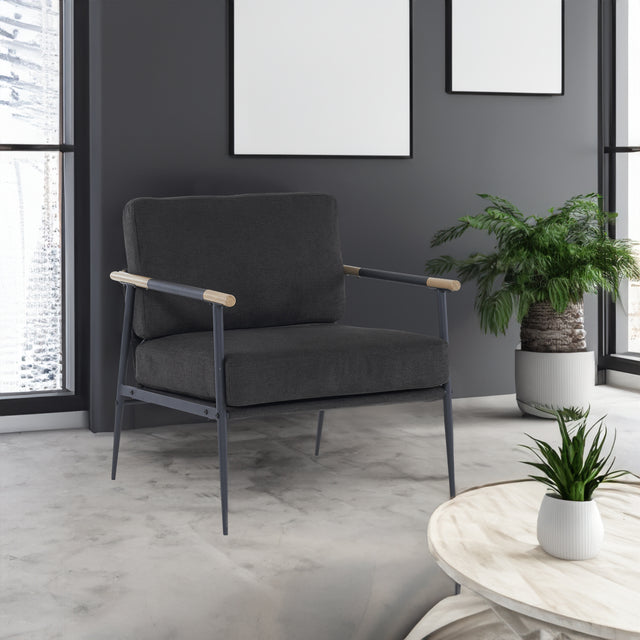 Leisure Lounge Chair Arm Chair with Metal Frame, Upholstered Side Chair Comfy Sitting Chair for Living Room, Black Chenille - V.I.P Digital Presence