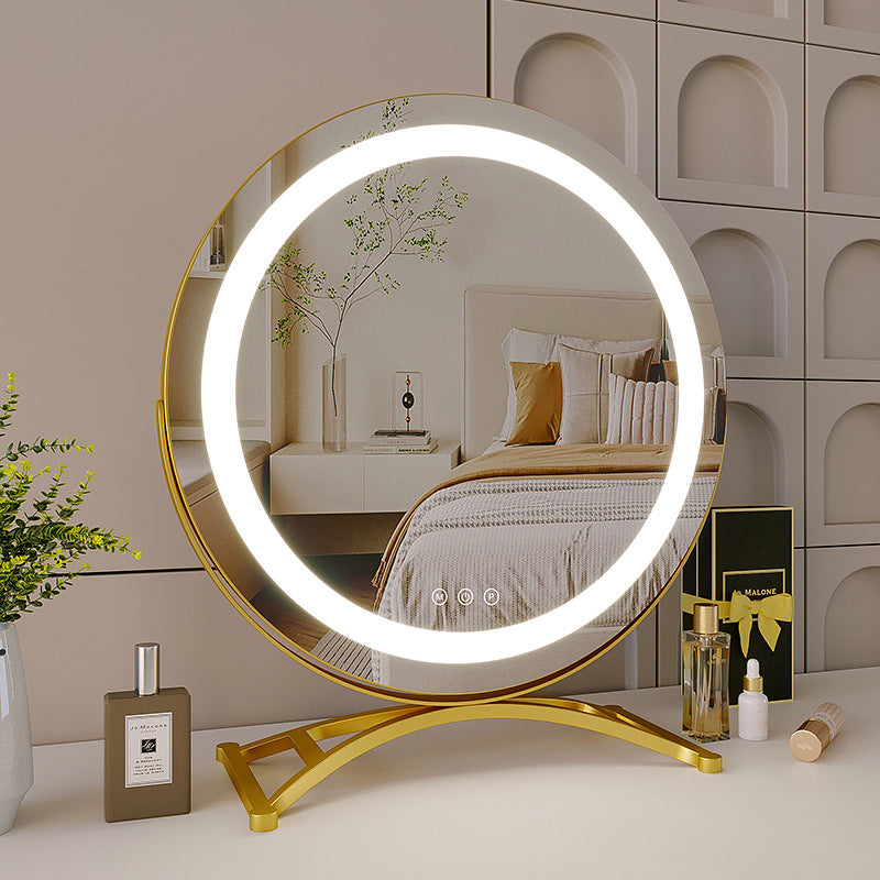 Round black dressing table makeup mirror desktop LED light - V.I.P Digital Presence