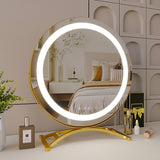 Round black dressing table makeup mirror desktop LED light - V.I.P Digital Presence