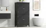 Bathroom floor storage cabinet, bathroom storage cabinet, 4-door independent cabinet, adjustable shelf, adaptive shelf, black - V.I.P Digital Presence