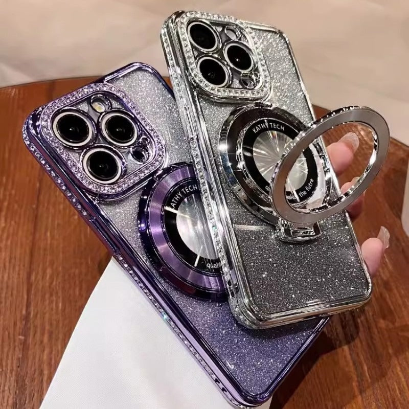 Phone case magnetic bracket Apple 14ProMax electroplated case - V.I.P Digital Presence