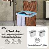 Laundry Hamper With Lid PE Rattan Powder Coating Frame Clothes Hampers with 02 Removable Bags, 100L, Brown Color - V.I.P Digital Presence