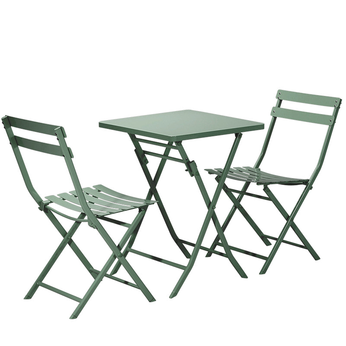 3 Piece Patio Bistro Set of Foldable SquareTable and Chairs, Dark Greem - V.I.P Digital Presence