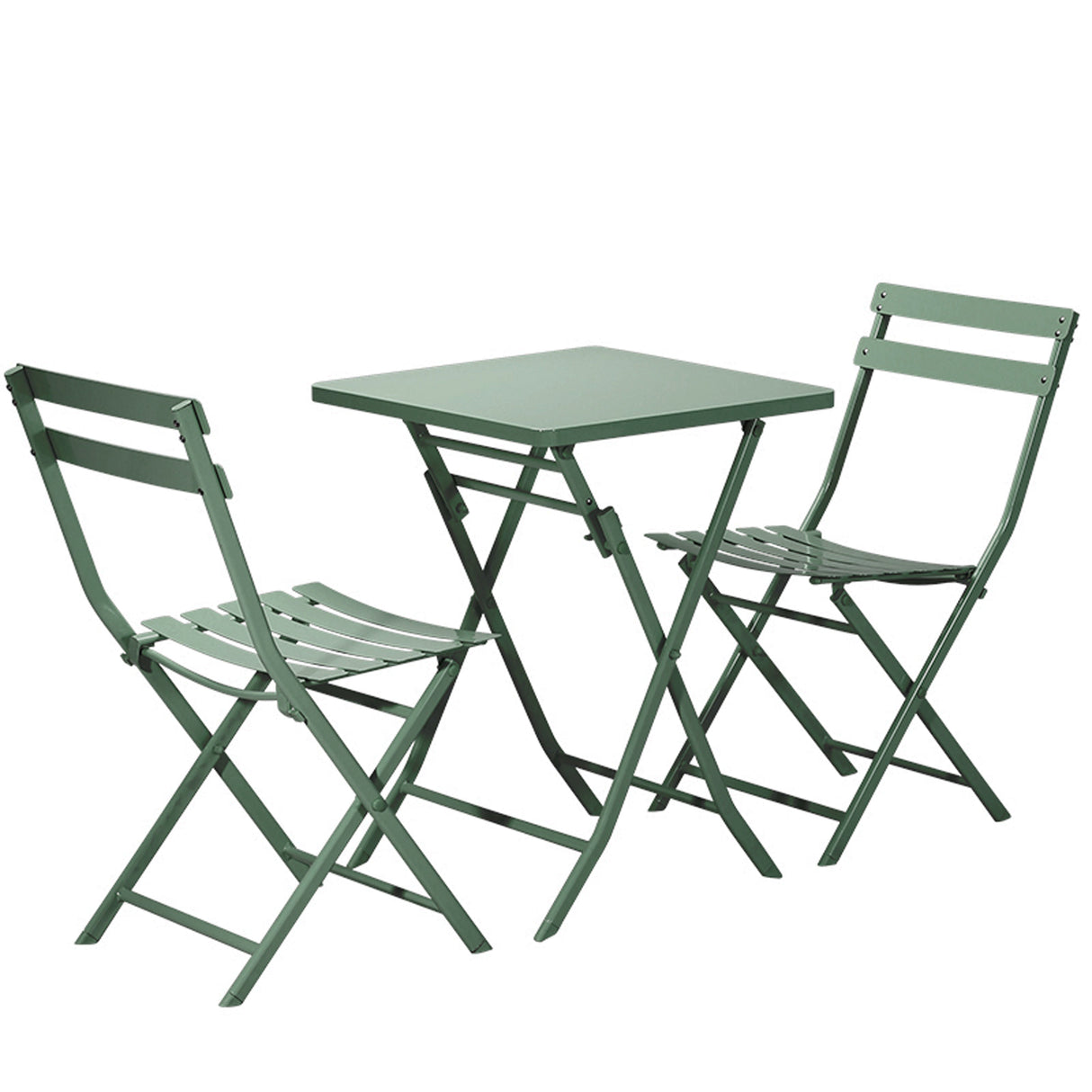 3 Piece Patio Bistro Set of Foldable SquareTable and Chairs, Dark Greem - V.I.P Digital Presence