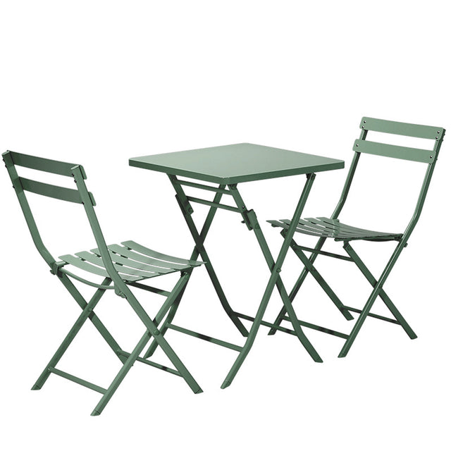3 Piece Patio Bistro Set of Foldable SquareTable and Chairs, Dark Greem - V.I.P Digital Presence