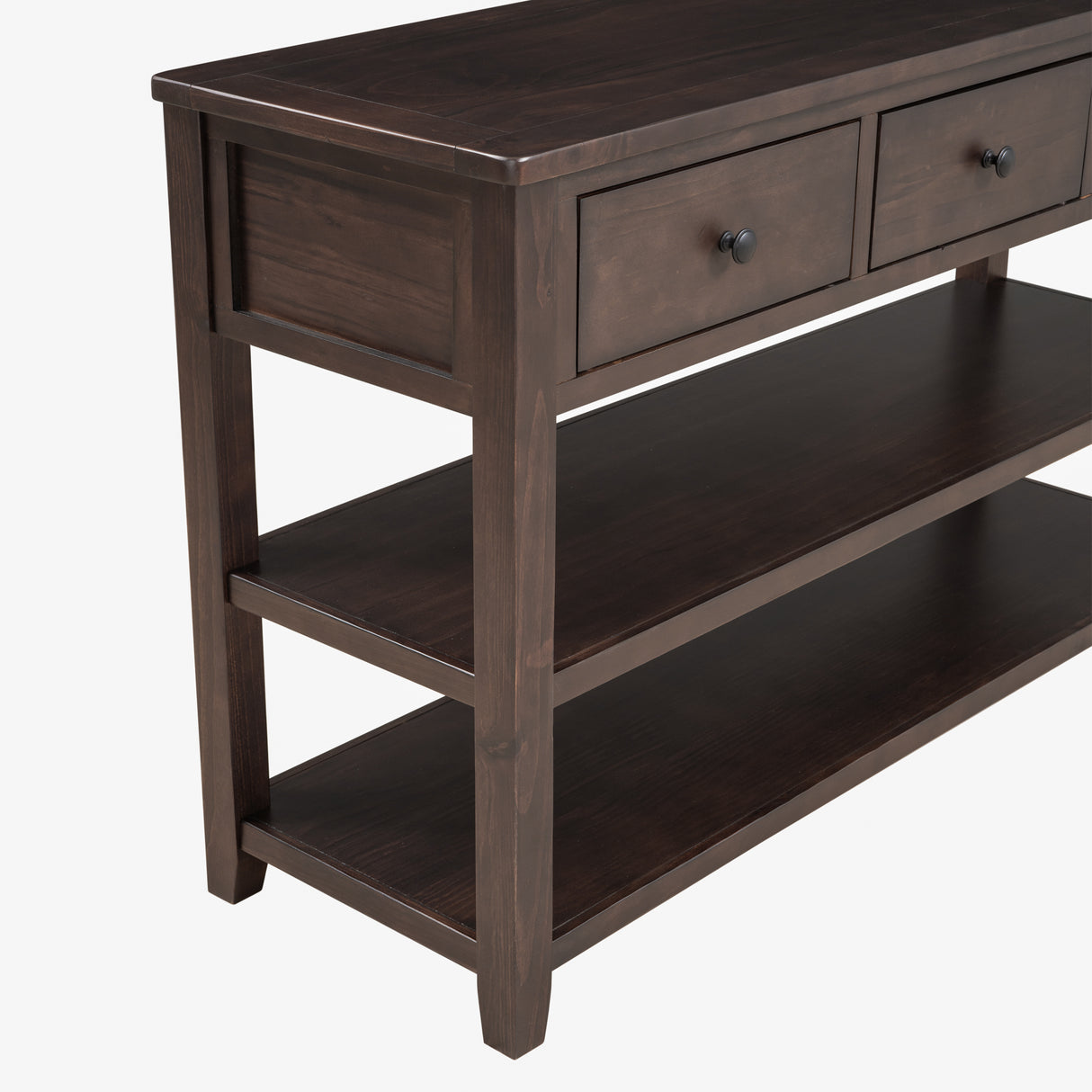 Retro Design Console Table with Two Open Shelves, Pine Solid Wood Frame and Legs for Living Room (Espresso) - V.I.P Digital Presence