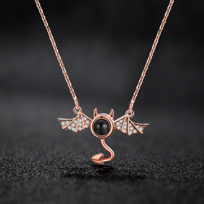100 languages I love you, projection necklace, female demon, niche European and American design, collarbone chain jewelry - V.I.P Digital Presence