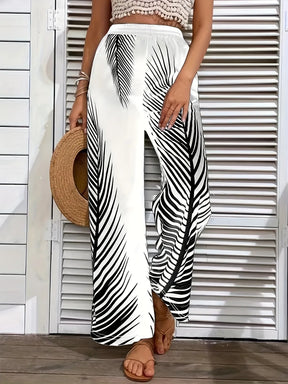 Fashionable and elegant striped leaf positioning printed wide leg pants for women - V.I.P Digital Presence