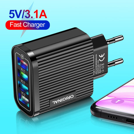 Luminous 4 USB mobile phone charging head, European and American standard travel charger, striped USB smart tablet charger - V.I.P Digital Presence