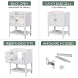 24" Bathroom Vanity Base Only, Soild Wood Frame, Bathroom Storage Cabinet with Doors and Open Shelf, White - V.I.P Digital Presence
