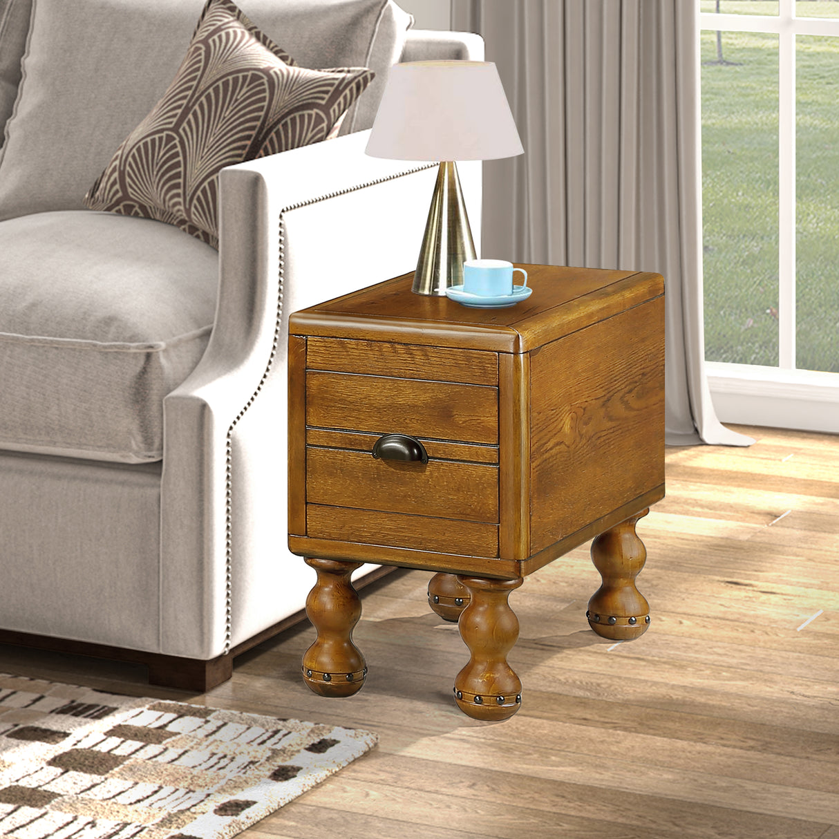 Solid wood end table, rectangular 23.6 inch narrow edge table with drawers, vintage bedside table， Antique Brown - V.I.P Digital Presence