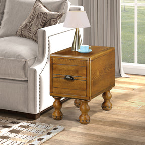 Solid wood end table, rectangular 23.6 inch narrow edge table with drawers, vintage bedside table， Antique Brown - V.I.P Digital Presence