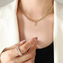 Brass Inlaid Zircon Letter Pendant Necklace - V.I.P Digital Presence