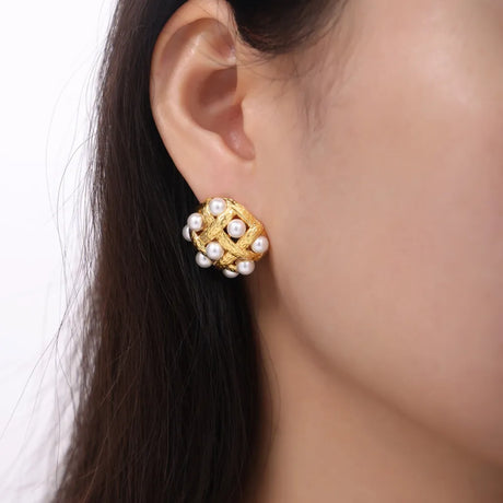 Copper Shell Pearl Stud Earrings - V.I.P Digital Presence