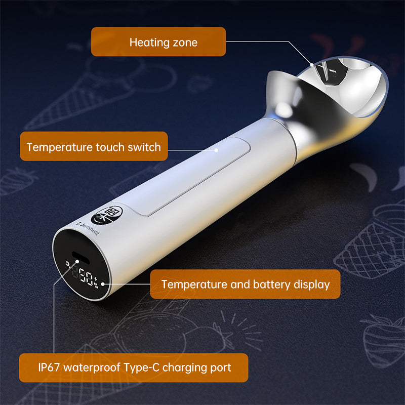 Rechargeable Heated Scoop: Adjustable Temp, Rapid Heat for Ice Cream & More - V.I.P Digital Presence