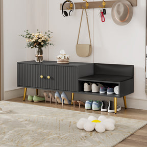 Modern Shoe Storage Bench with Hidden Storage and Upholstered Cushions for Bedside, Living Room and Entryway (Gray) - V.I.P Digital Presence