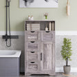 5 Drawers Storage Cabinet with Adjustable Shelves, Bathroom Cabinet with Doors, Floor Cabinet for Living Room Grey - V.I.P Digital Presence