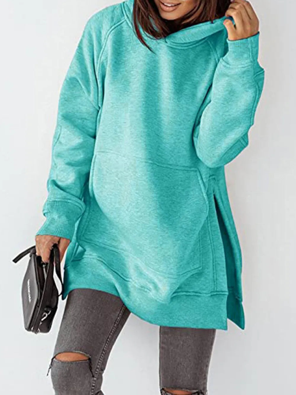 Slit Pocketed Raglan Sleeve Hoodie - V.I.P Digital Presence