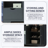 Multi-functional Hall Tree with Storage Shelves Drawers and Cabinet, Elegant Hallway Shoe Cabinet with Bench Antique Blue - V.I.P Digital Presence
