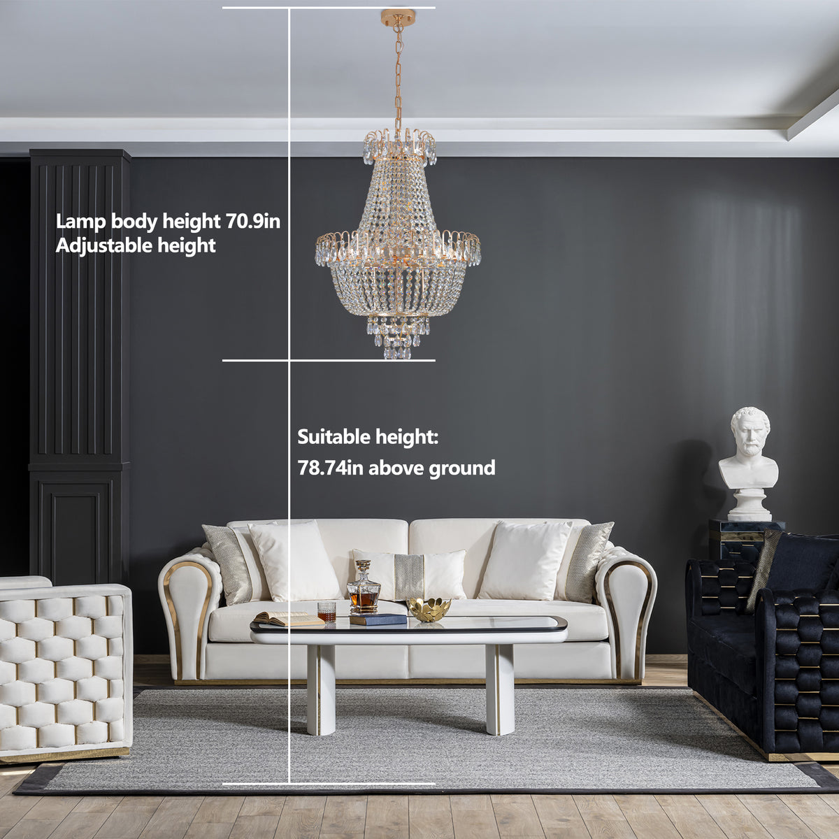 Golden crystal pendant light, large modern luxury ceiling lighting (without light bulbs) - V.I.P Digital Presence