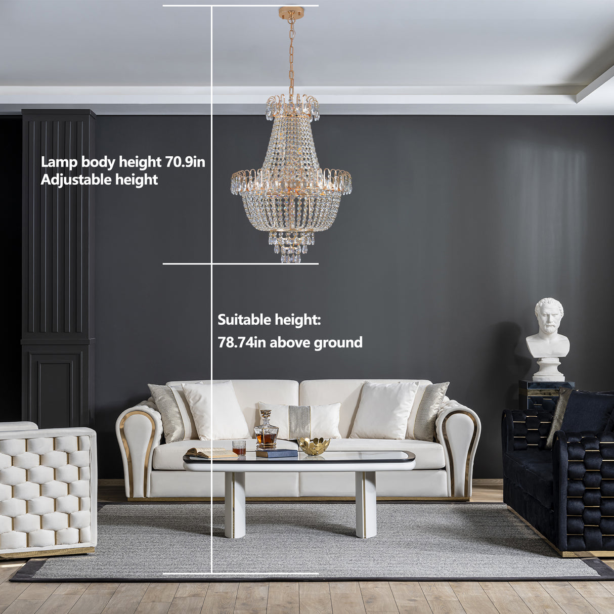 Golden crystal pendant light, large modern luxury ceiling lighting (without light bulbs) - V.I.P Digital Presence