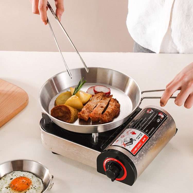 stainless steel folding handle frying pan outdoor flat bottomed frying pan mini frying pan portable frying pan camping equipment - V.I.P Digital Presence