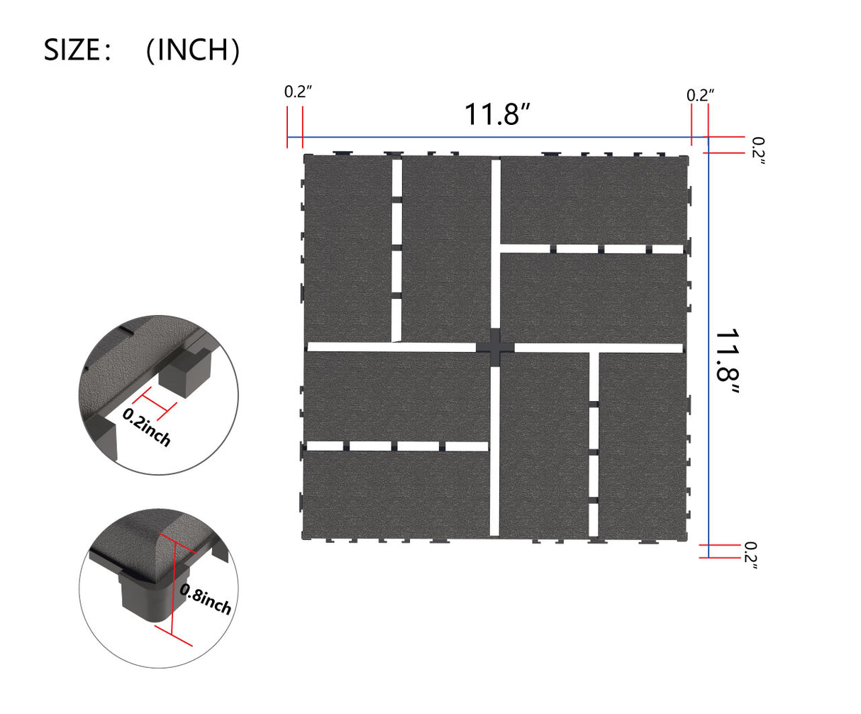 Plastic interlocking deck tiles, 44 terrace deck tiles, 12 "x12" square waterproof terrace floor tiles, gray - V.I.P Digital Presence