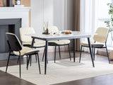 2-piece retro linen chair set with curved wooden backrest, cushioned seat, adjustable metal legs, (Beige PU) - V.I.P Digital Presence