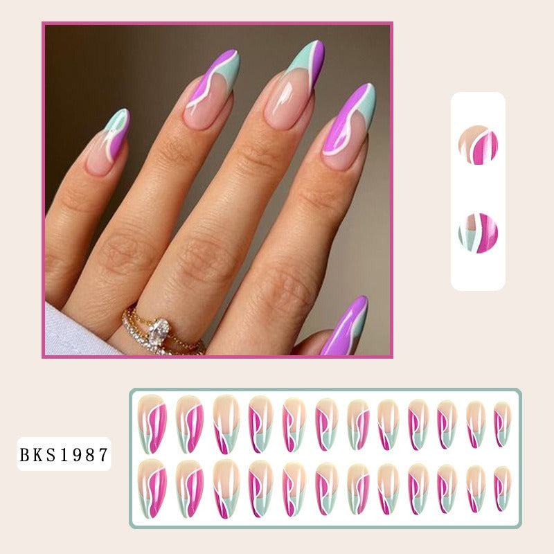 Nail Art Almond Nails Finished Wearable Nails Mid-Length Nail Art Patch Ins Style Hot Girl - V.I.P Digital Presence